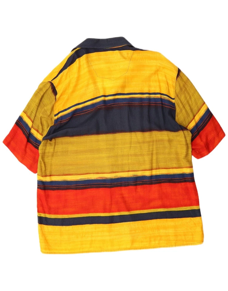 ALBA MODA Mens Short Sleeve Shirt XL Yellow Striped Viscose CK07 - Image 4 of 4