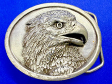 Gorgeous Eagle Head Engraved Silver Color Vintage 1984 Bergamot Belt Buckle R143