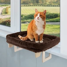 Cat Bed for Window Sill Cat Window Perch with Bolster Easy Installation Brown