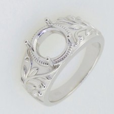 Sterling Silver Semi Mount Ring Setting Round 9x9mm Art Nouveau Style Ring