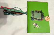 Junk Journal Green Handmade Ephemera 6X9, 20 pgs. Embellished With Tucks Tassel
