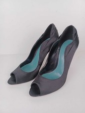 NEW KG Kurt Geiger High Heel Court Shoes UK 6 Black Satin Diamonte Heel Peep Toe