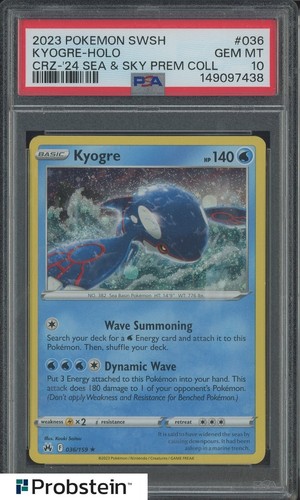 2023 Pokemon SWSH CRZ Sea & Sky Premium #036 Kyogre Holo PSA 10 GEM MINT