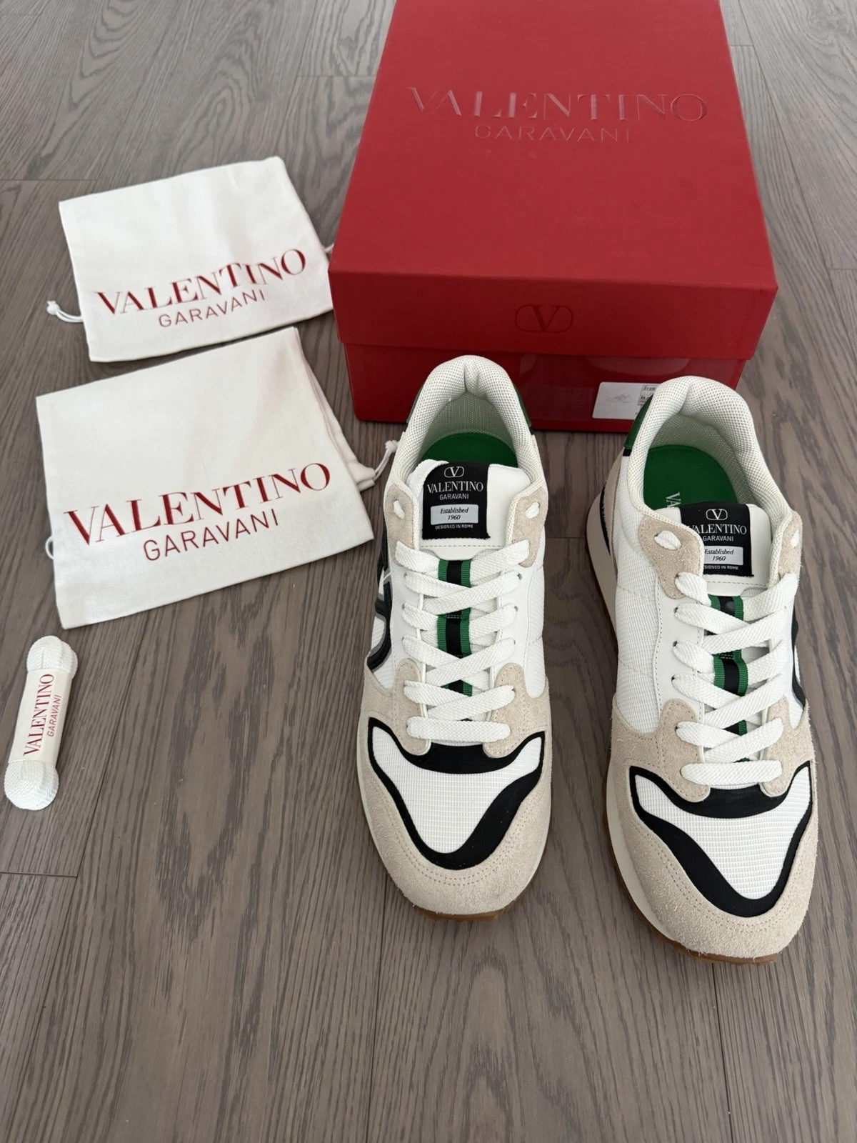 Valentino — 100% Authentic Valentino V Logo Pace Low 'White Green' Men’s Size EU 43 US 10