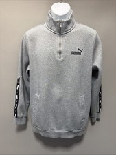 PUMA 1/4 ZIP MENS FLEECE SWEATSHIRT/JACKET MEDIUM Gray W/ Black LOGO