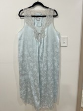 Vintage Christian Dior Lingerie Blue Floral Jacquard Lace Slip Nightgown M/L