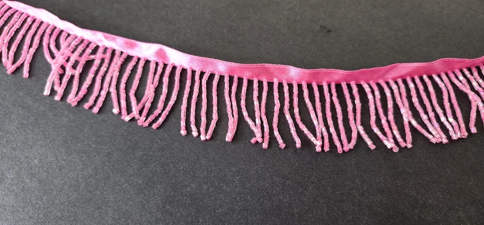 Luxury Pink Beaded Fringe Trim – Couture Embellishment, 25.5" x 1.75" - Image 2 of 4