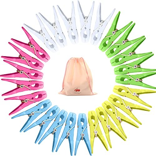 60 Pcs Clothes Pegs with Storage Bag, VEGCOO Plastic  Assorted colors 