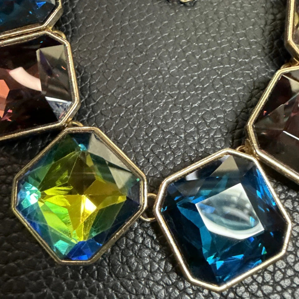 Collar Zara Grueso Cristal Distintivo Sandía Azul Púrpura Dorado Firmado Y2K Foto 2 de 4