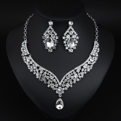 Jewelry Set Women Bridal Crystal Rhinestone Necklace Earrings Wedding Party Gift - Picture 86 of 150