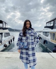 Shacket Long Jacket Coat Plaid Pockets Wool Blend Measurements⬇ Xs