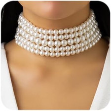 Boho Round Imitation Pearl Necklace Multi Strands Choker Bridal Gifts for Women