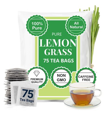75 Lemongrass Tea Bags, 100% Pure Lemongrass Herbal Tea, Detox & Relaxation Tea