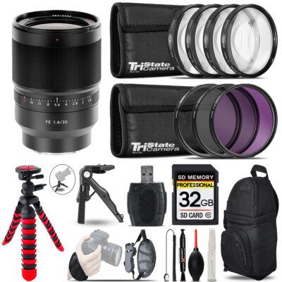 Sony Distagon T* FE 35mm f/1.4 ZA Lens  + MACRO, UV-CPL-FLD Filter - 32GB Kit