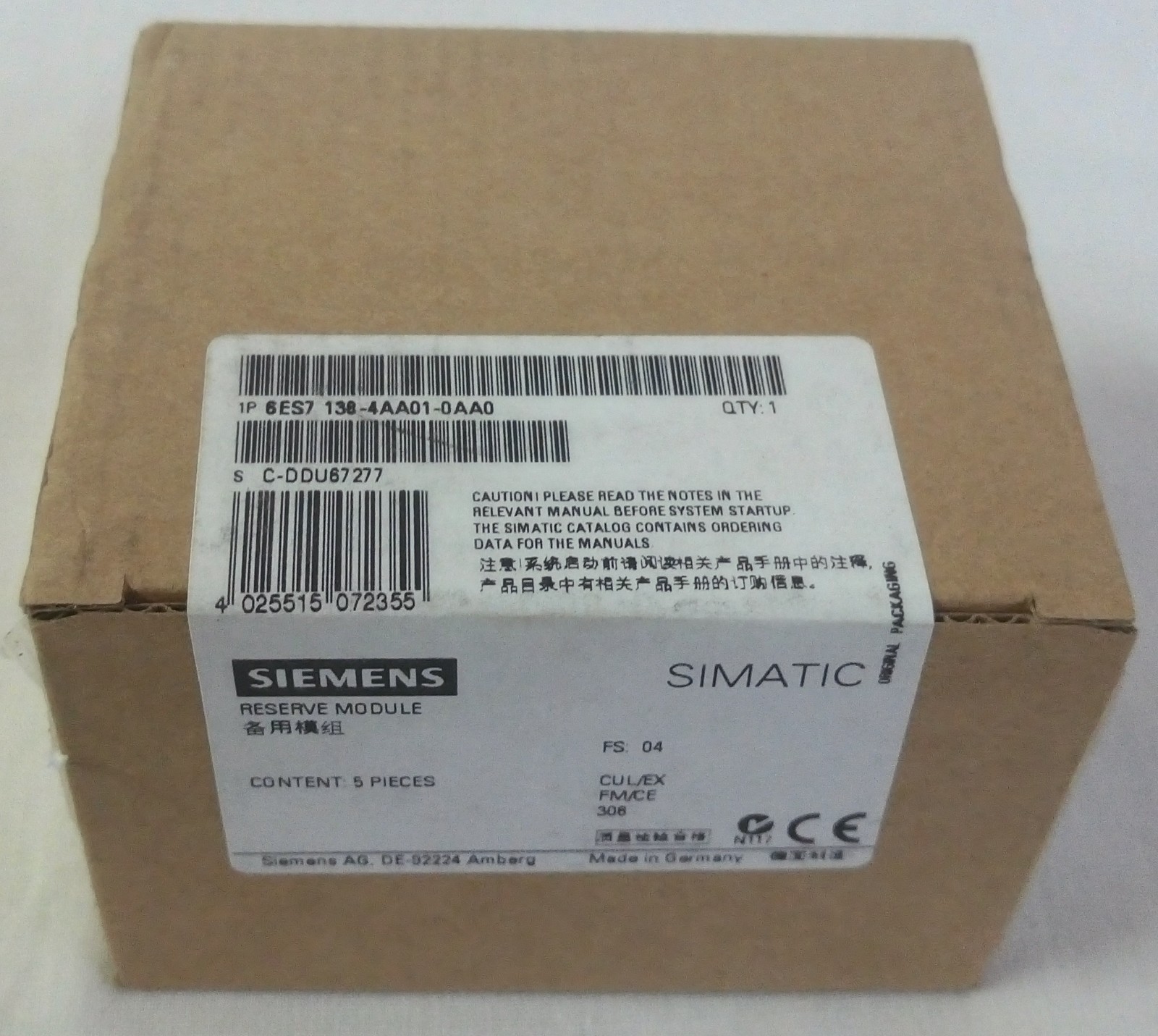 Siemens 6ES7138-4AA01-0AA0 SIMATIC ET200S Reserve Modules, 5 Pieces ...