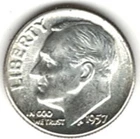 1957 ROOSEVELT DIME in BRILLIANT UNCIRCULATED CONDITION stk RD 6