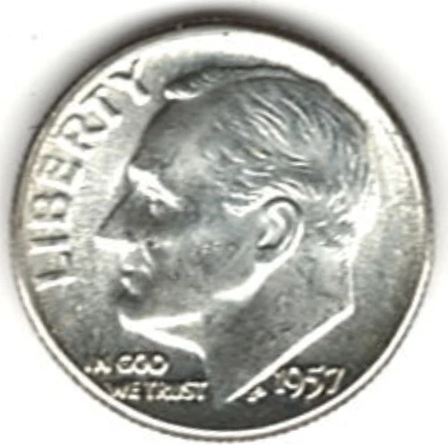 1957 ROOSEVELT DIME in BRILLIANT UNCIRCULATED CONDITION stk RD 6