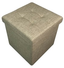 Folding Storage Ottoman Seat Pouffe Stool Chest Toy Storage Box Linen Look