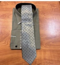 Mens 2 Piece Dress Shirt  TIE set Formal Button Down Taupe/Brown