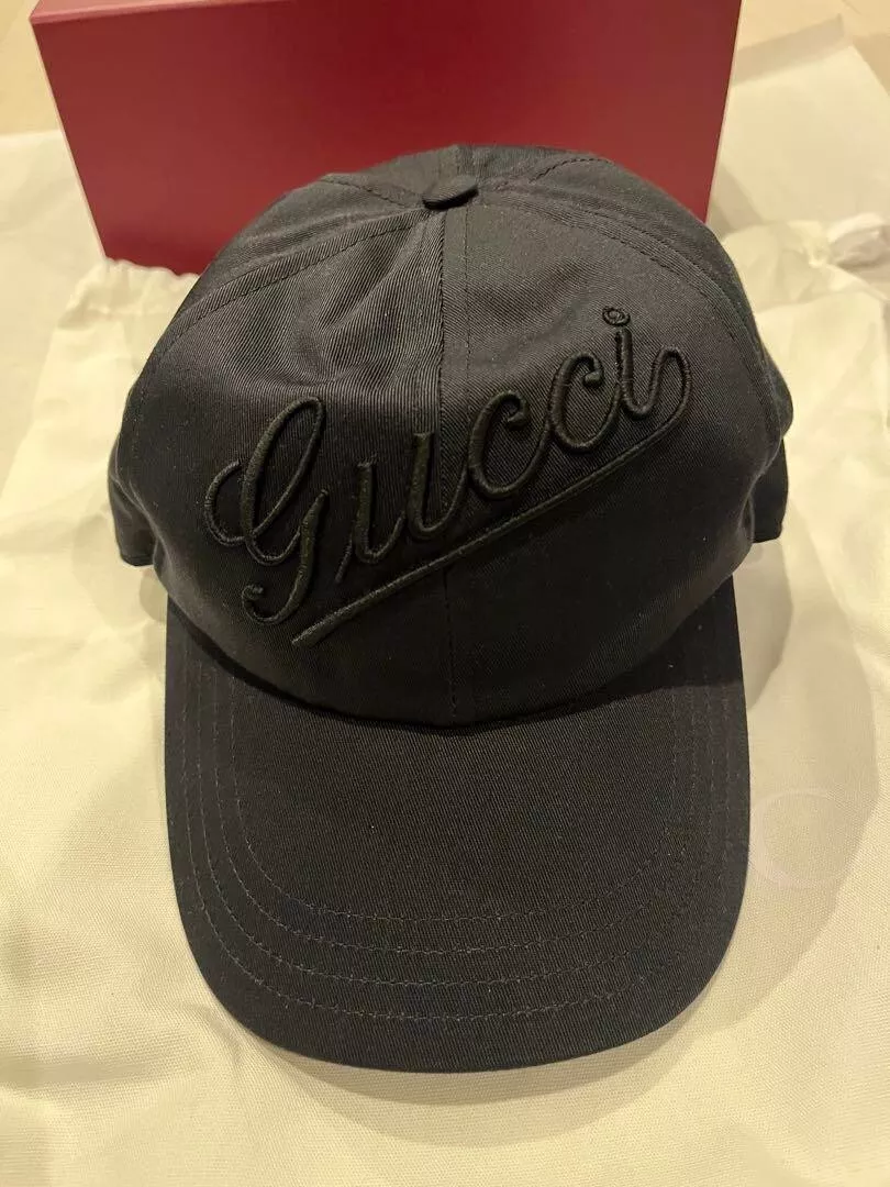 Casquette de baseball homme GUCCI logo broderie taille L noir boucle dorée coton neuf