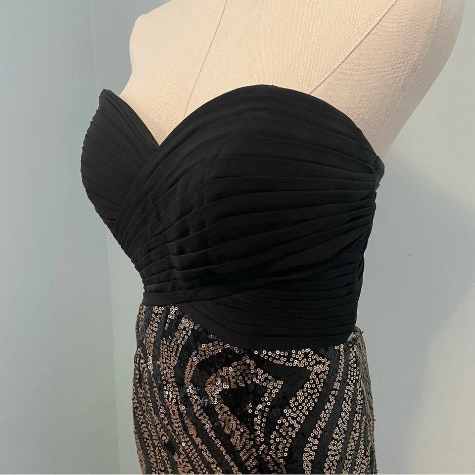 Vintage Night Moves Sequin Gown Women’s 10 Black Gold Strapless Low Back Dress - Image 2 of 4