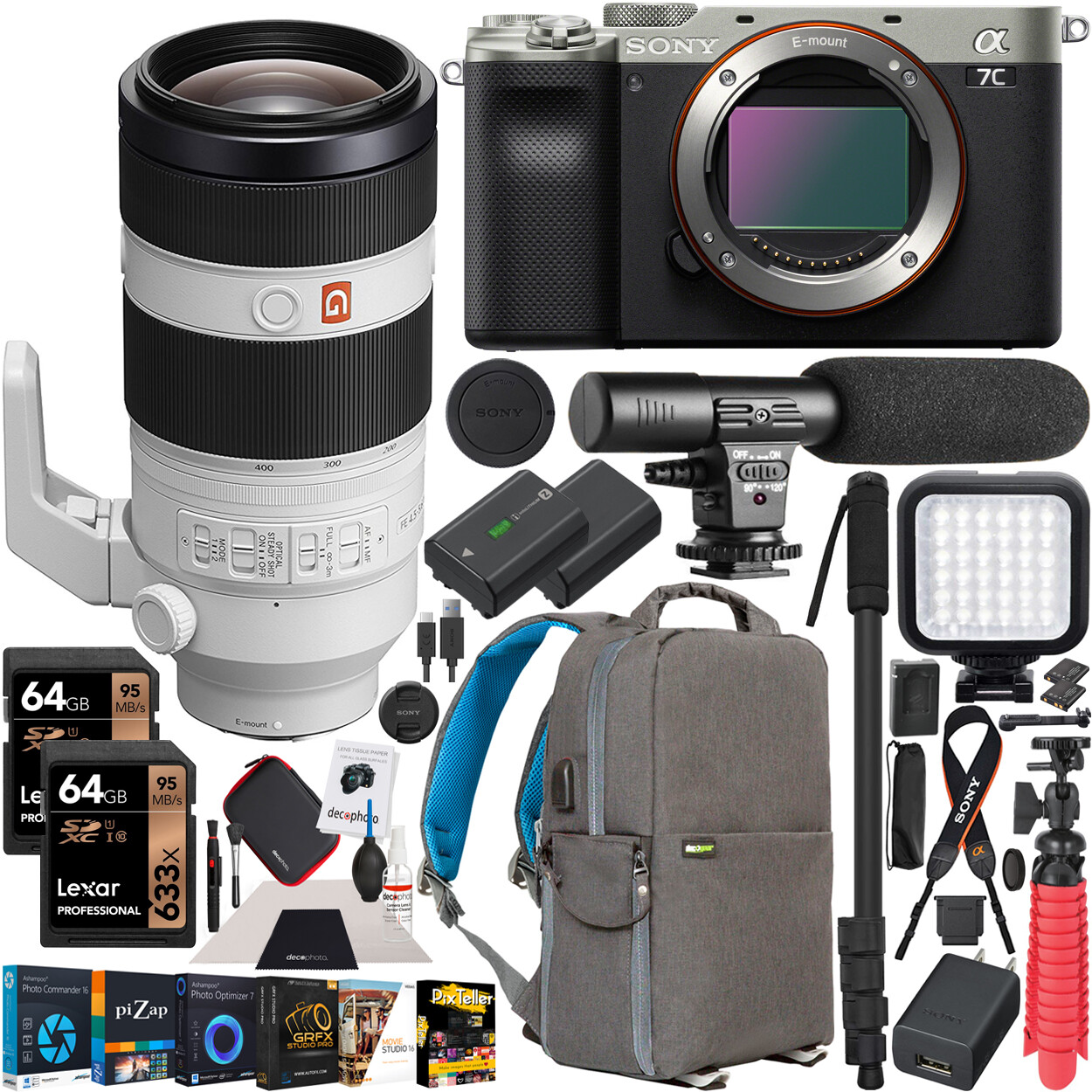 Беззеркальный фотоаппарат Sony a7C Серебристый + объектив SEL100400GM 100-400 мм F4.5-5.6 GM в комплекте