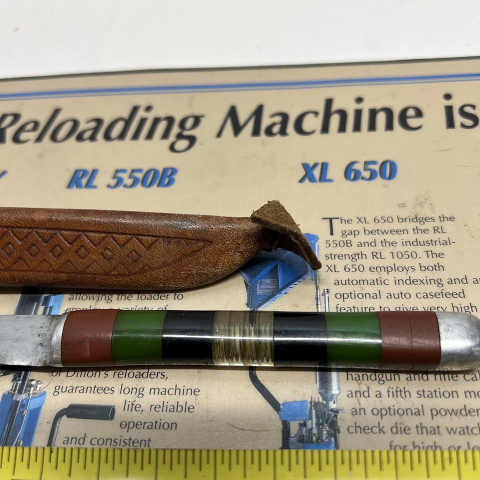 "Cuchillo de hoja fija Lucite multicolor noruego vintage 9"" funda para filete y cuero" Foto 4 de 4