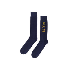 Gucci FW22 LOGO Print Casual Knit Stocking 732697-4GAGA-4000 Men's Deep Blue