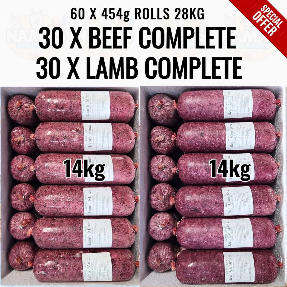PRIME BEEF COMPLETE + LAMB COMPLETE 28KG COMBO BOX Raw Dog Food EBAY EXCLUSIVE OFFER