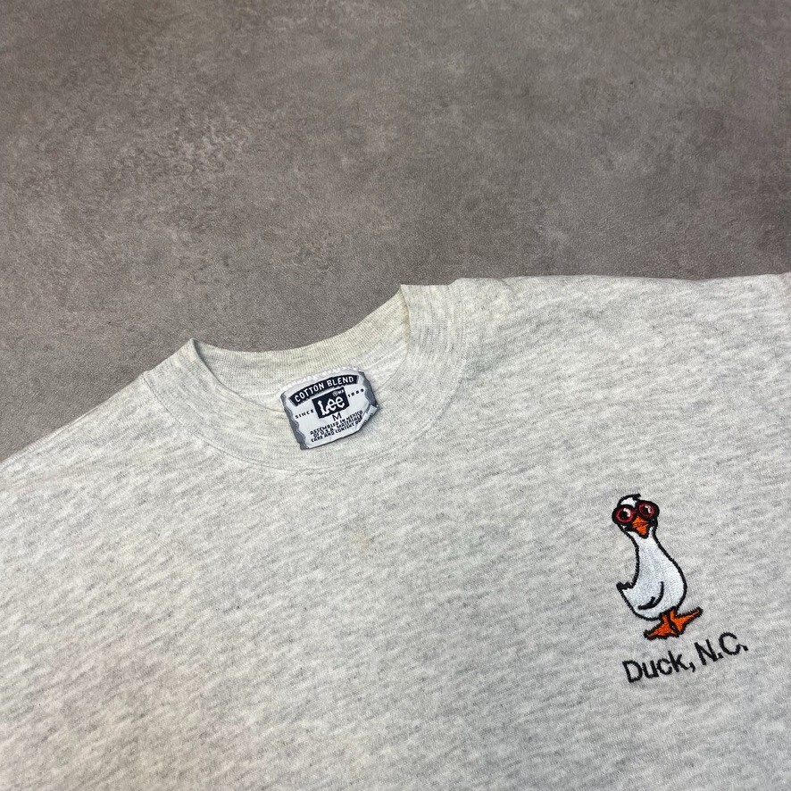 Lee Sweatshirt Mens Medium Y2K Duck Print Embroidered Jumper, Grey image 7