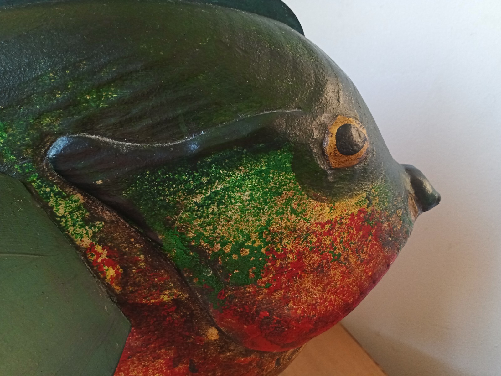 Vtg Carved Wooden Spearing Fish Sunfish Decoy P. Campbell Folk art 18"