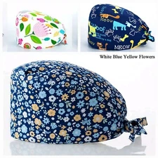 3-Surgical Scrub Cap Doctor Nurse Bouffant Hat Adjustable Head Cover /W Button