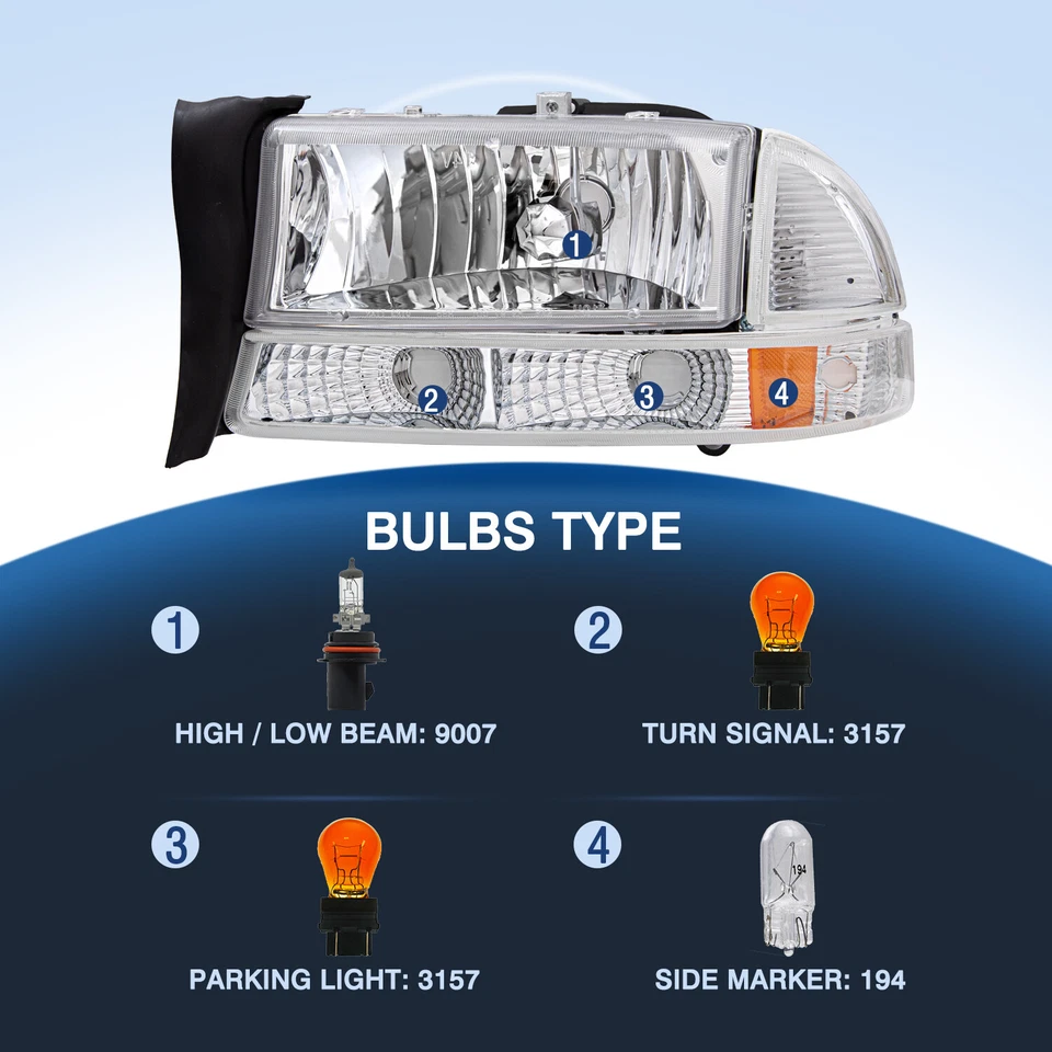 For 1997-2004 Dodge Dakota 1998-2003 Dodge Durango Chrome Headlights Left&Right - Image 3 of 4