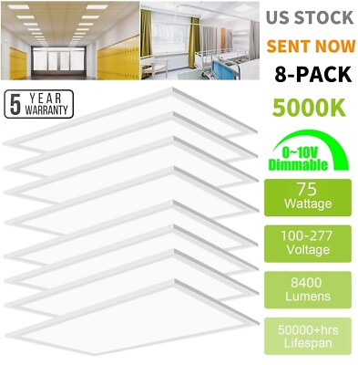 8-Pack 2X4 FT LED Flat Panel Lights,75 Watt Dimmable 0-10V Drop Ceiling Lighting
