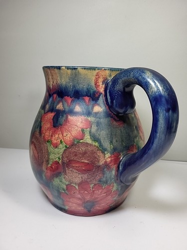 Joseph Mrazek Vintage Keramik Krug rosa blau Blumenmuster tschechisch - Bild 3 von 11