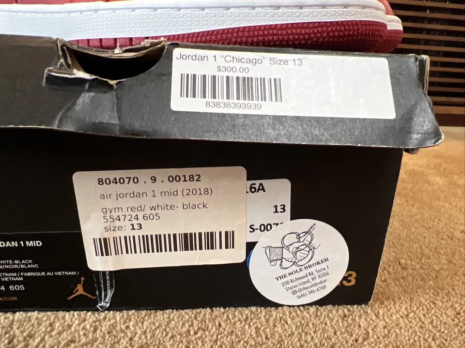 Nike Air Jordan 1 Mid Chicago Gimnasio Rojo/Blanco 554724-605 Para hombres Talla 13 2018 Nuevo Foto 3 de 4