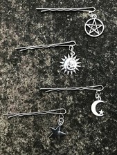Dangling star moon pentagram sun hair bobby pin slide grips gothic clips pagan 