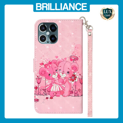 Brilliance LUX iPhone 12 Pro Max Flip PU Leather Wallet 3D Print Pink Bear Case