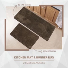 Luxurious Speckled Kitchen Mat & Runner Rug Set of 2, Ultra Absorbent