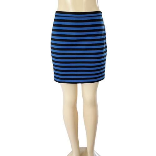 Michael Kors Women’s 8 Mini Skirt Blue Black Stripe Stretch Side Zip Bodycon - Picture 2 of 12