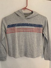 NWT Vineyard Vines cotton pullover hoodie size XS 5-6 Grey Heather Flag July 4th