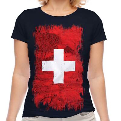 SCHWEIZ GRUNGE FLAG DAMEN T-SHIRT OBERTEIL SCHWEIZ SVIZZERA SUISSE SWISS SVIZRA