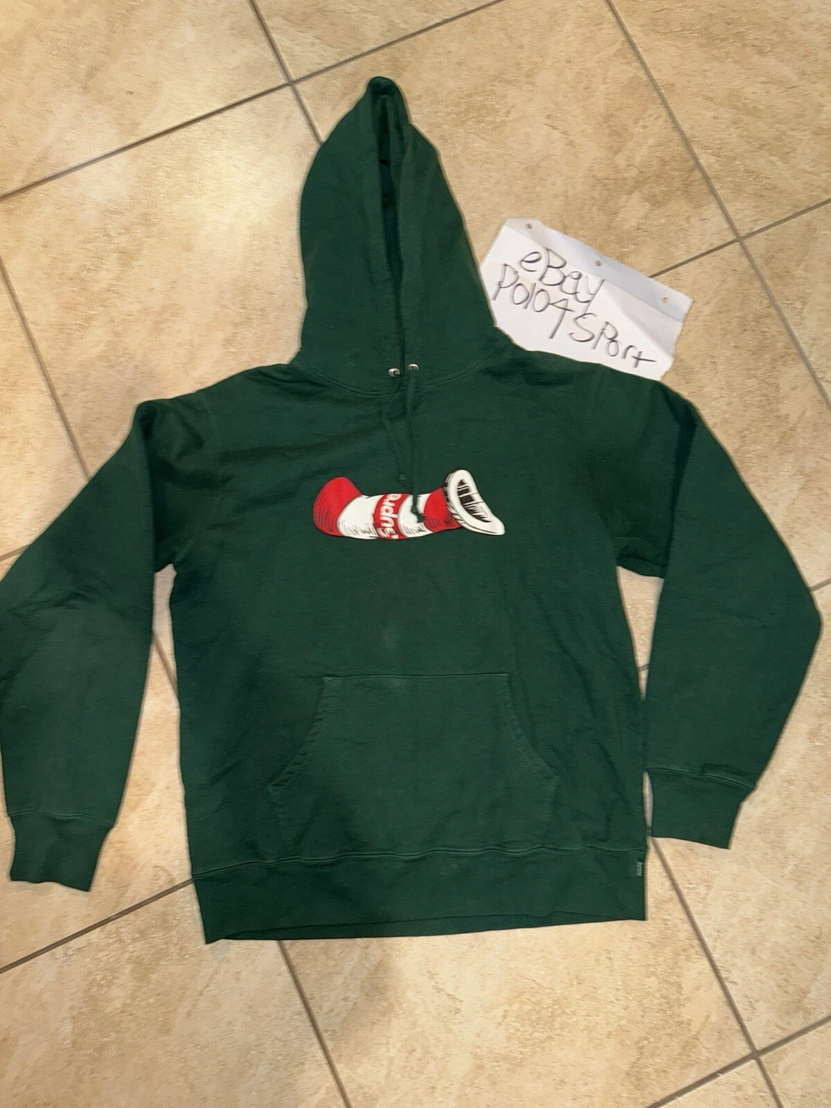 Pull sweat à capuche vert homme grand Dr Seuss chat dans le chapeau FW18 Supreme