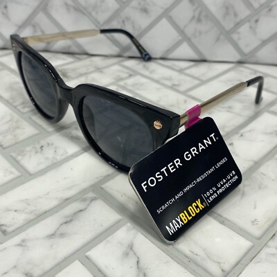 NWT Foster Grant MaxBlock Sunglasses Jet Set 1 MCV Black Frames 100% UVA-UVB