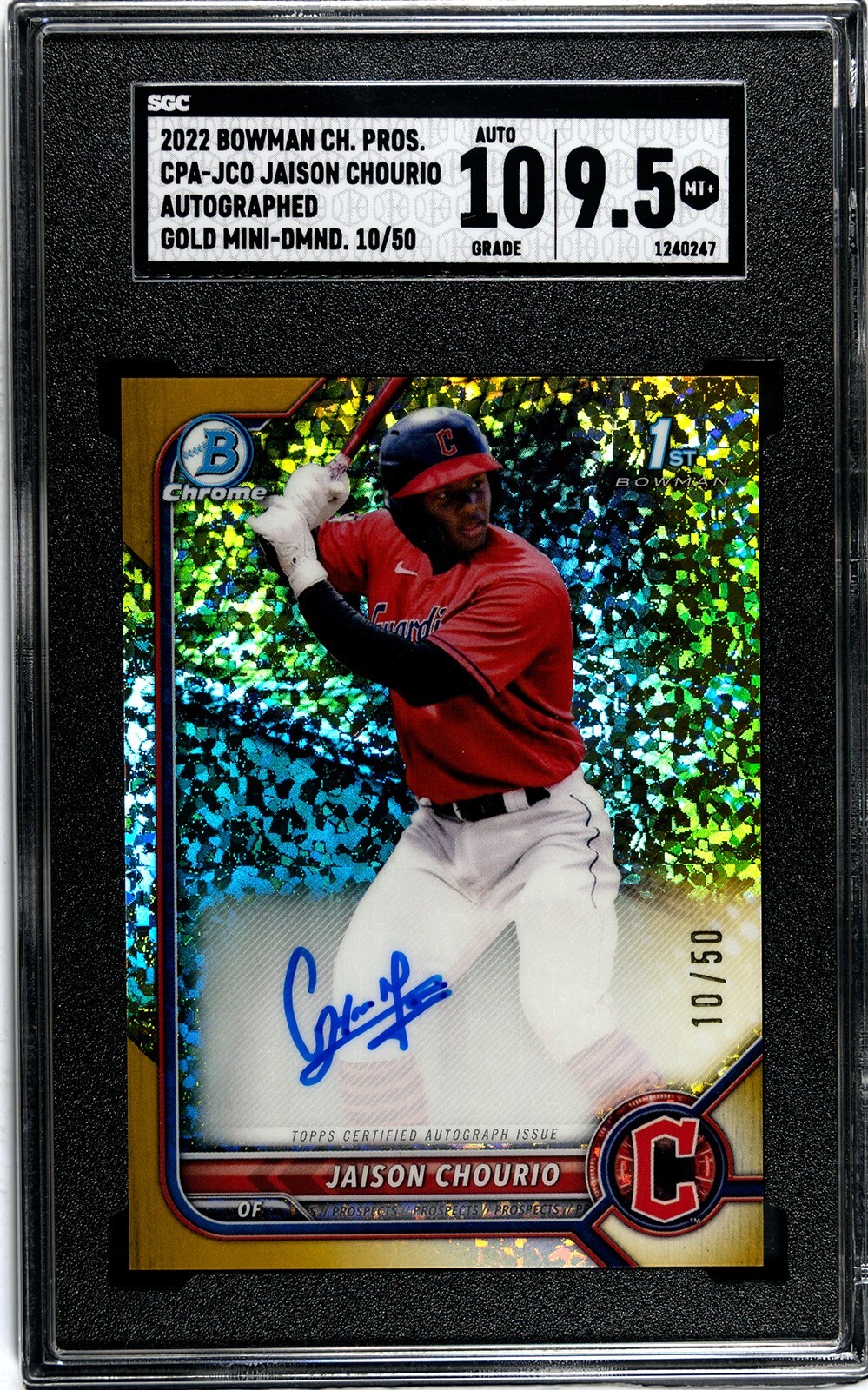 2022 Bowman Chrome JAISON CHOURIO Gold Mini Diamonds 10/50 SGC 9.5/10 Auto 1st