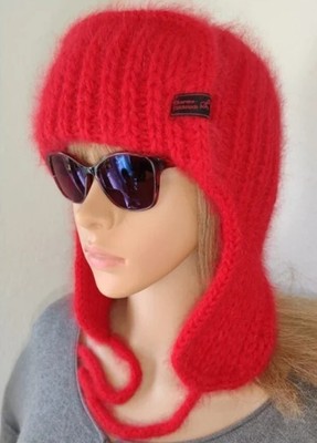 Aviator Bonnet, Knitted Angora hat Women & Men, Knitted Wool Hat, Beanie Hat's 
