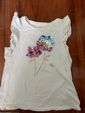 GAP Girls Size XXL 14-16 Cotton Flippy Rose Flowers Sequin Graphic T-Shirt
