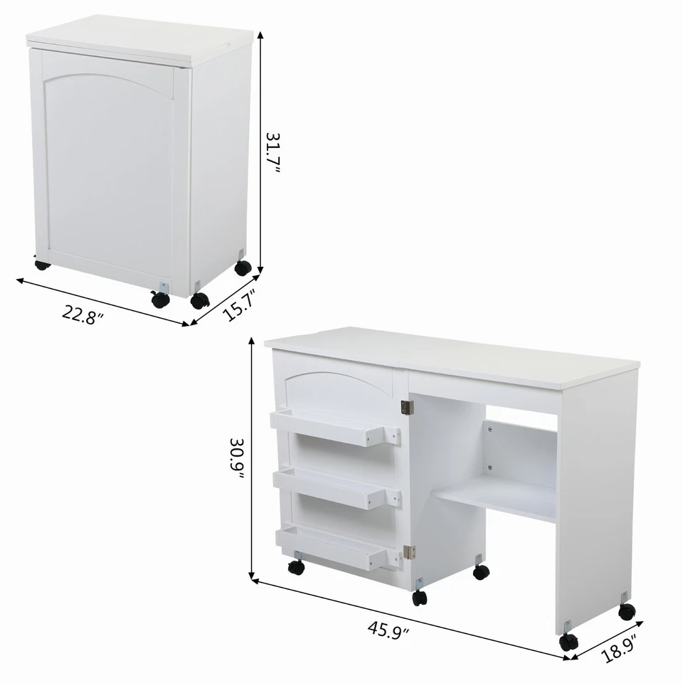 LOTOLE Folding Sewing Table Shelves Storage Cabinet Craft Cart Lockable Wheels - Image 2 of 4