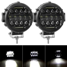 2x 7" inch Round LED Light Bar Pods Flood Spot DRL Offroad Driving Lights Truck