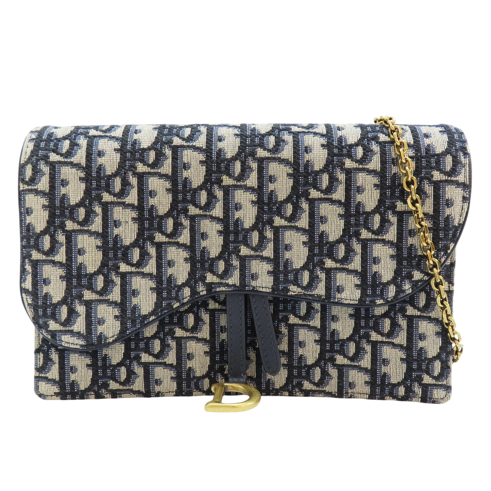 Sac bandoulière Dior Selle Longue Chaîne Portefeuille Bleu Dior Oblique Jacquard